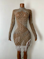 Women's Sexy Sequins Diamonds Tassel Bodycon Mini Dress