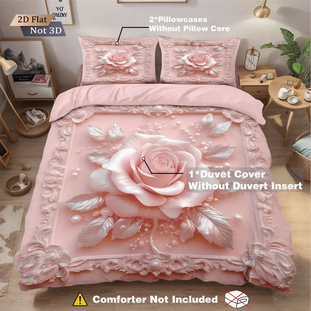 Dimensional Rose Flower Duvet Cover and Soft Bedding Set