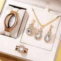Women's Rhinestone Quartz Watch 6-Piece Jewelry Gift Set