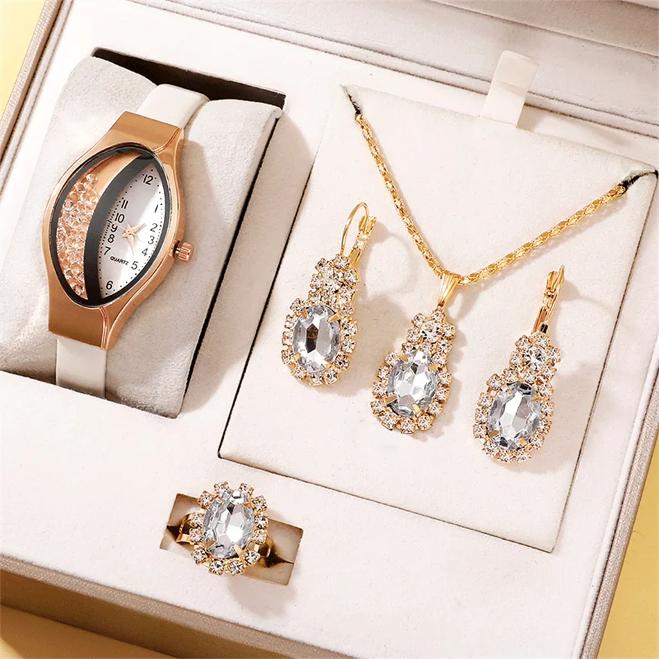 Women's Rhinestone Quartz Watch 6-Piece Jewelry Gift Set