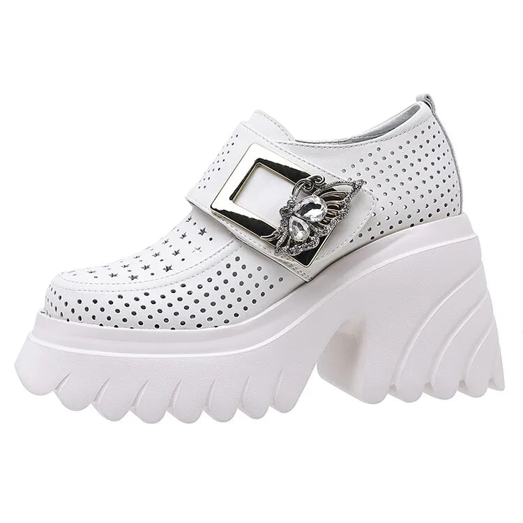 Women's White Platform Pumps Super High Heels Buckle Strap Mary Jane Shoes