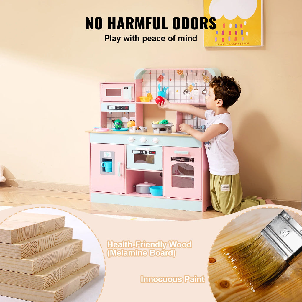Kids' Pretend Play Wooden Kitchen Set with Lights and Sounds