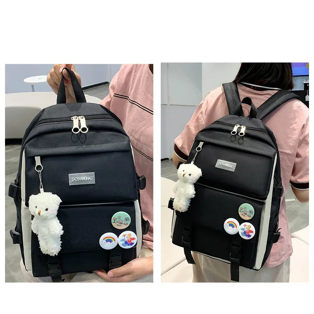 Girls' Waterproof Fashion Laptop Backpack 5-Piece School Bag Set