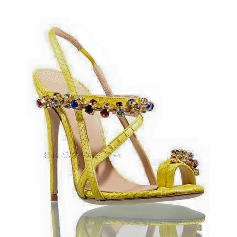 Women's Mixed Crystal Split Toe Stiletto Sandals