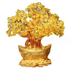 Chinese Gold Ingot Crystal Fortune Money Tree Figurine and Tabletop Ornament