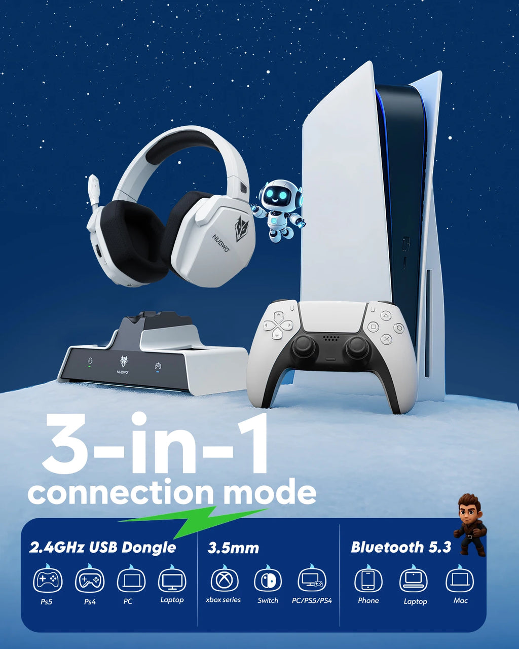 Wireless Bluetooth Over Ear Gaming Headphones With Charging Station G06 Pro
