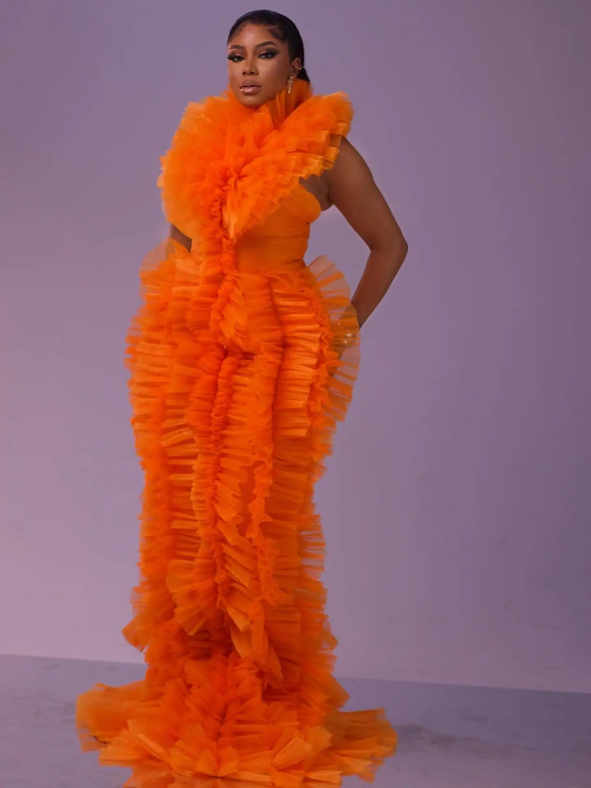 Ruffle Tulle Evening Dress Pleated Tiered Formal Prom Gown