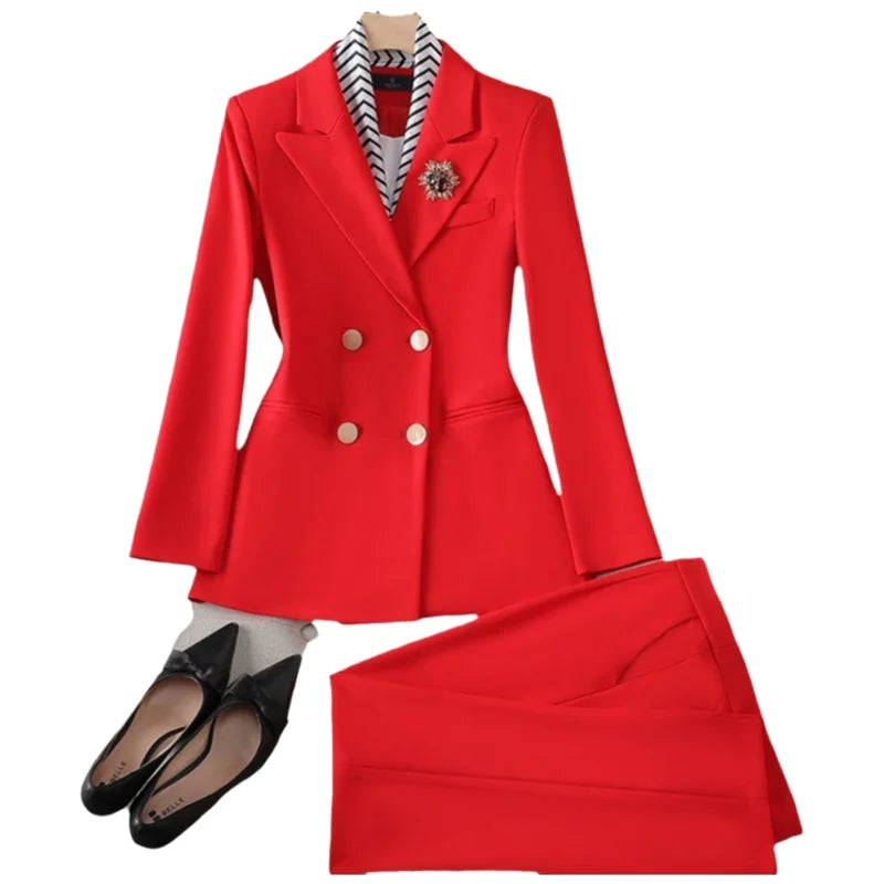 Women's Double Breasted Blazer Pants Suit