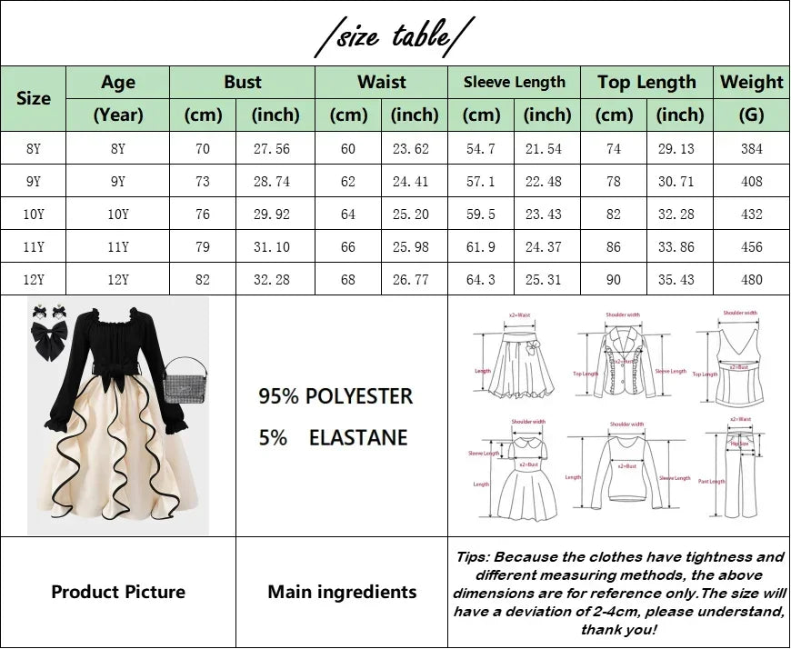 Girls' Square Neck Long Sleeve Princess Dress QZ24237S