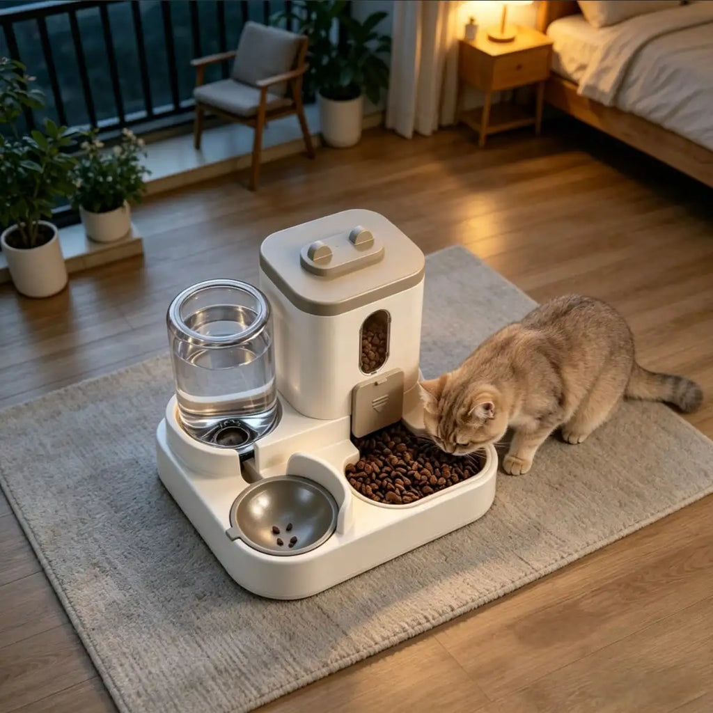 2-in-1 Automatic Cat Feeder and Water Dispenser Dual Pet Bowl for Small Dogs and Kittens
