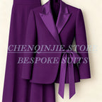 Women's Tailored Blazer Wide Leg Pants Suit
