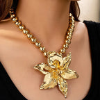 Women's Fashion Boho Beaded Metal Flower Pendant Necklace