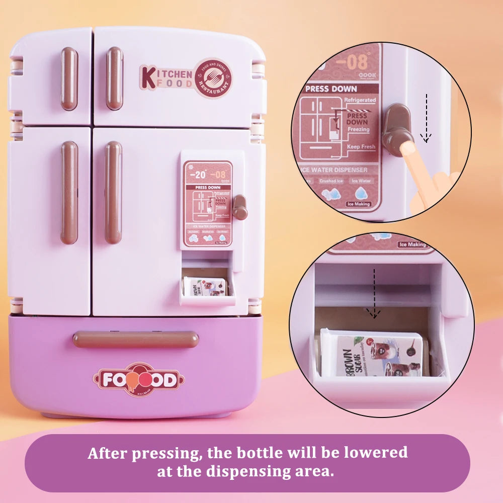 Kids' 1:12 Miniature Double Door Refrigerator Toy with Kitchen Accessories