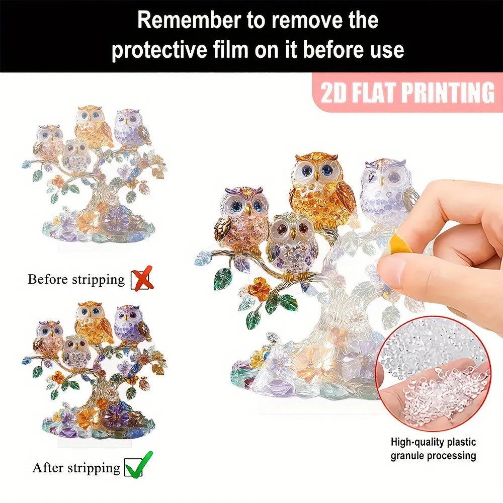 Cute Owl Flat Acrylic Plaque and Tabletop Ornament