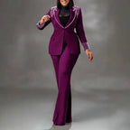 Women's Beaded Blazer Straight Pants Suit