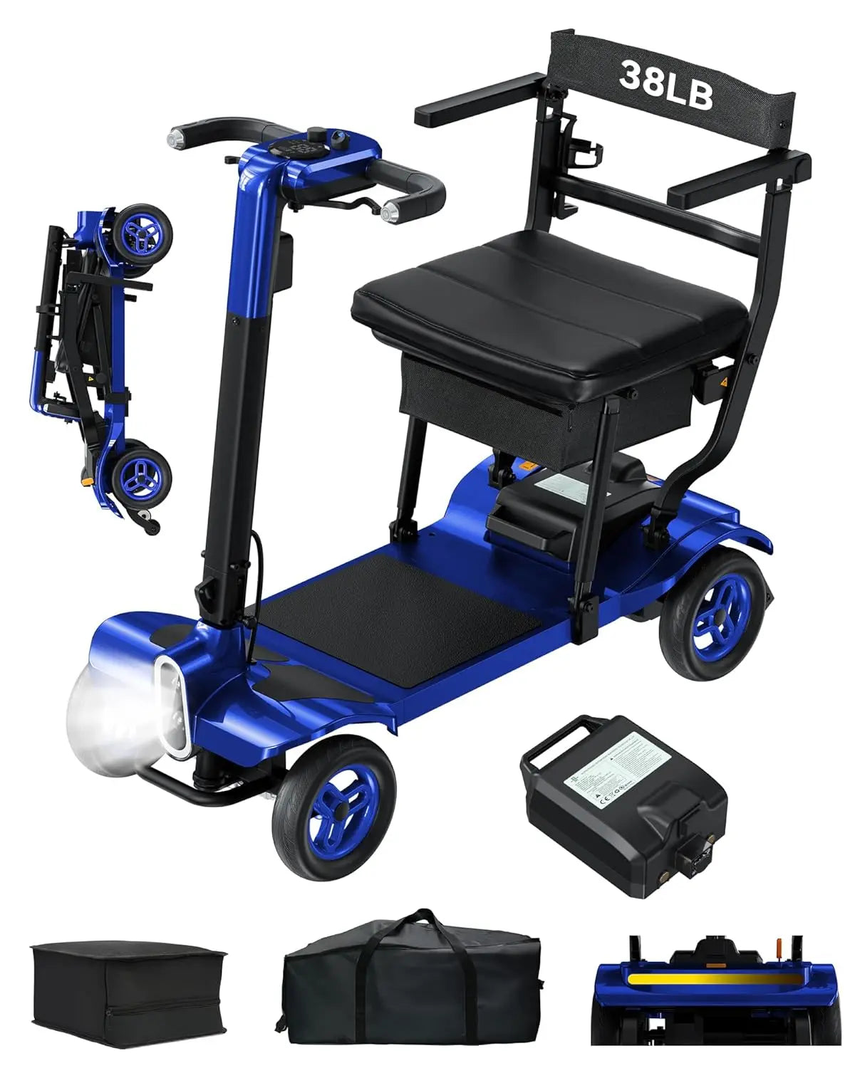 4 Wheel Folding Electric Mobility Scooter with Dual Baskets
