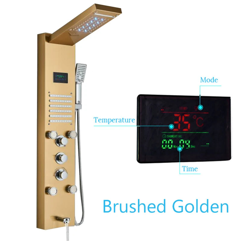LED Rainfall Shower Panel Tower System with Massage Jets