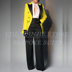 Women's Double Breasted Peak Lapel Slim Fit Pants Suit