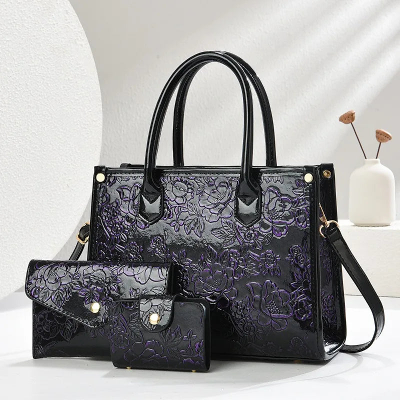 Women's Embossed Shoulder Bag and Crossbody Purse 3-Piece Set