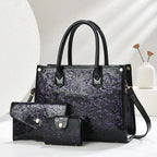 Women's Embossed Shoulder Bag and Crossbody Purse 3-Piece Set