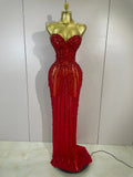 Women's Sexy Strapless Mesh Diamond Maxi Dress