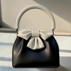 Women's Pleated Bow Contrast Color Bucket Bag