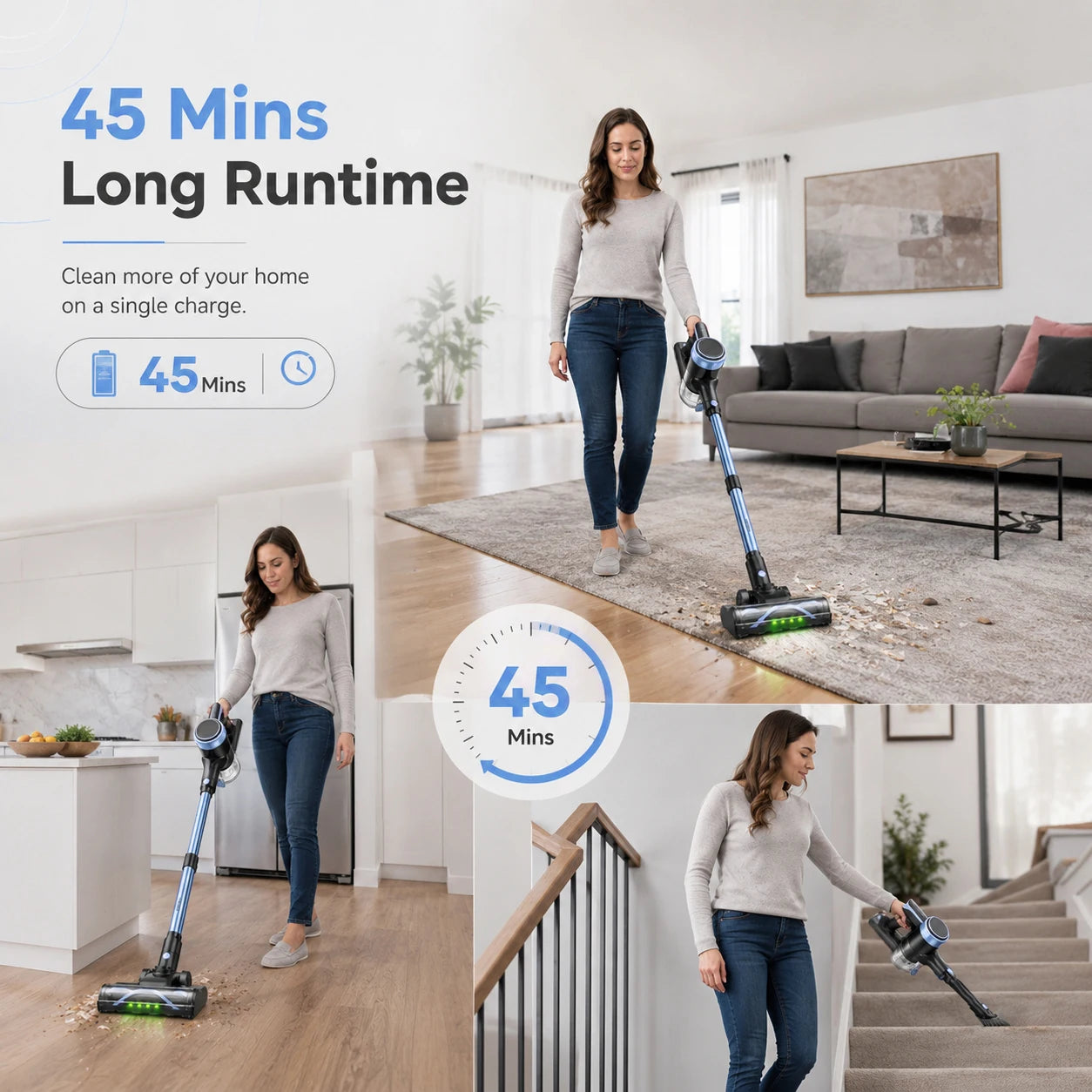 Cordless Stick Vacuum Cleaner with Anti-Tangle Brush 500W
