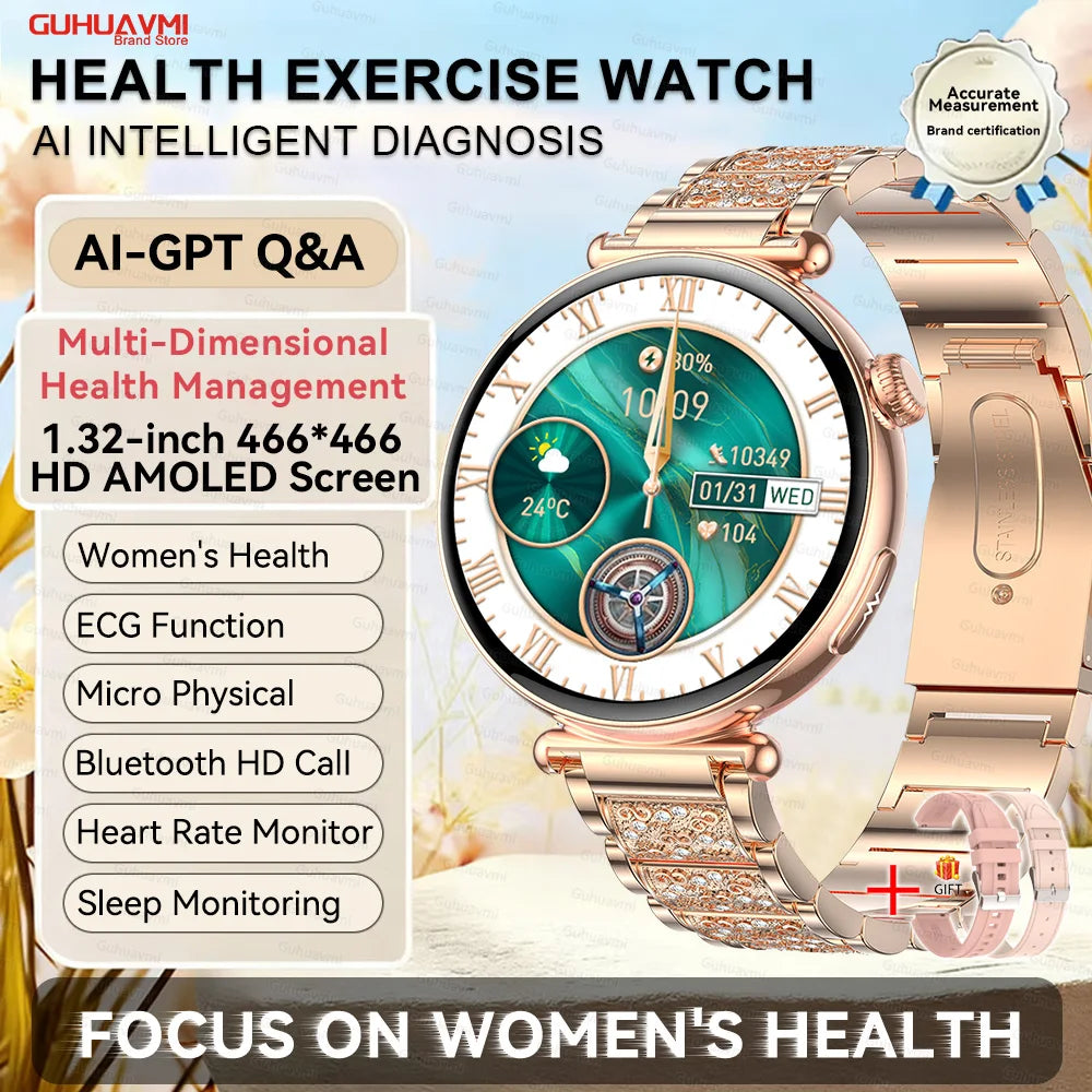 Women's 1.32 Inch AMOLED Screen Luxury Diamond Smartwatch