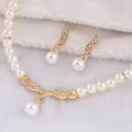 Women's Fashion Elegant Bridal Pearl Necklace and Earrings Jewelry Set