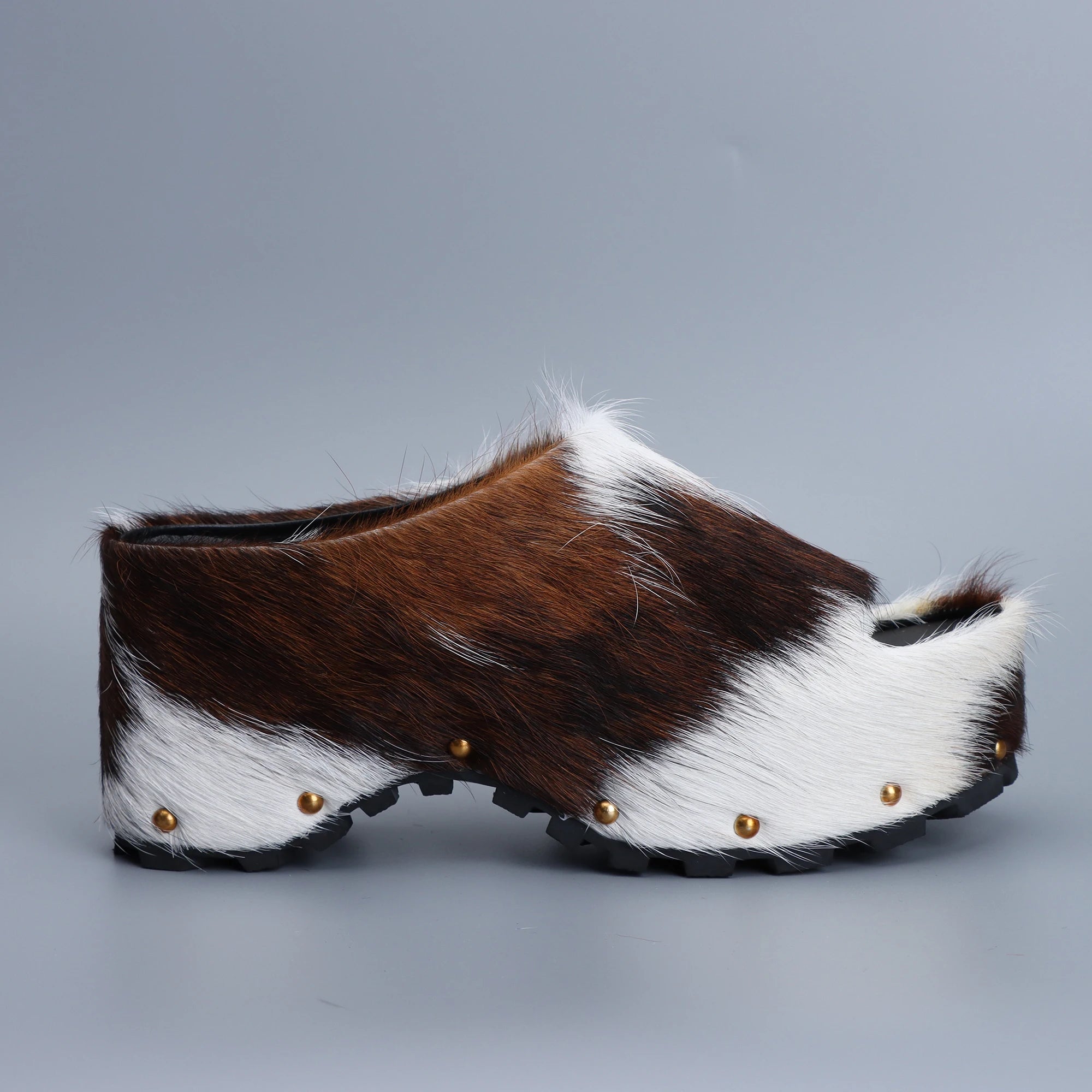 Women's Luxury Calf Hair Mules Platform Sandals Slip-On Slides