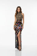Women's Sexy Rhinestone Flower See Through Maxi Dress