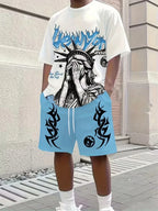 Men's 3D Print Round Neck T-Shirt and Shorts Set