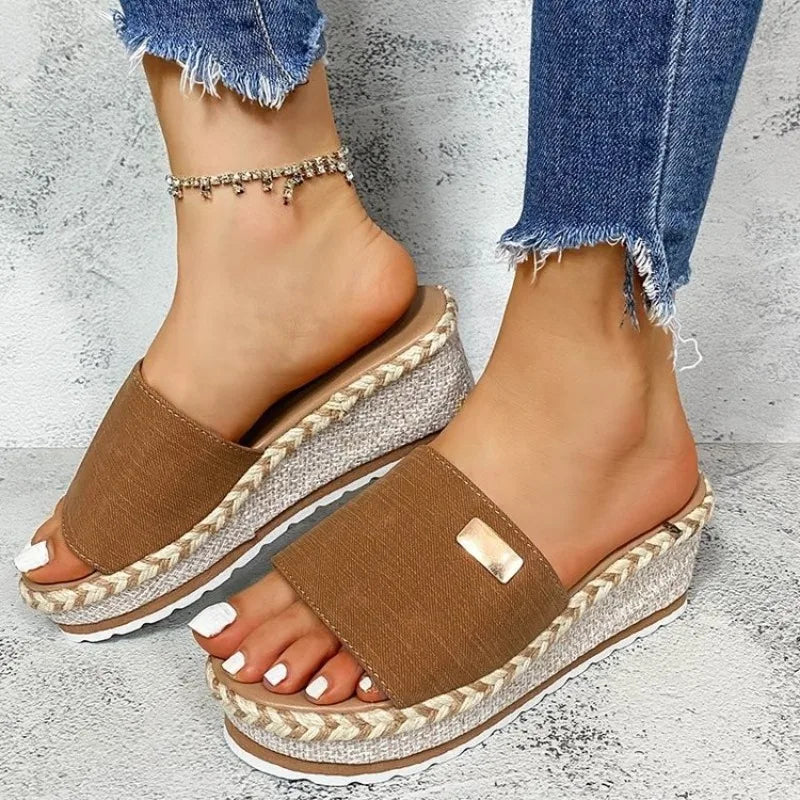 Women's Platform Wedge Sandals Casual Slip-On Mules Open Side