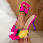 Women's Bow Open Toe High Heel Slippers