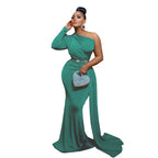Women's One Shoulder Ruched Mermaid Maxi Evening Dress