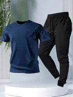 Men's Casual Print Round Neck T-Shirt and Sports Pants Set