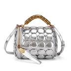 Women's Retro Button Leather Tube Bucket Shoulder Crossbody Bag