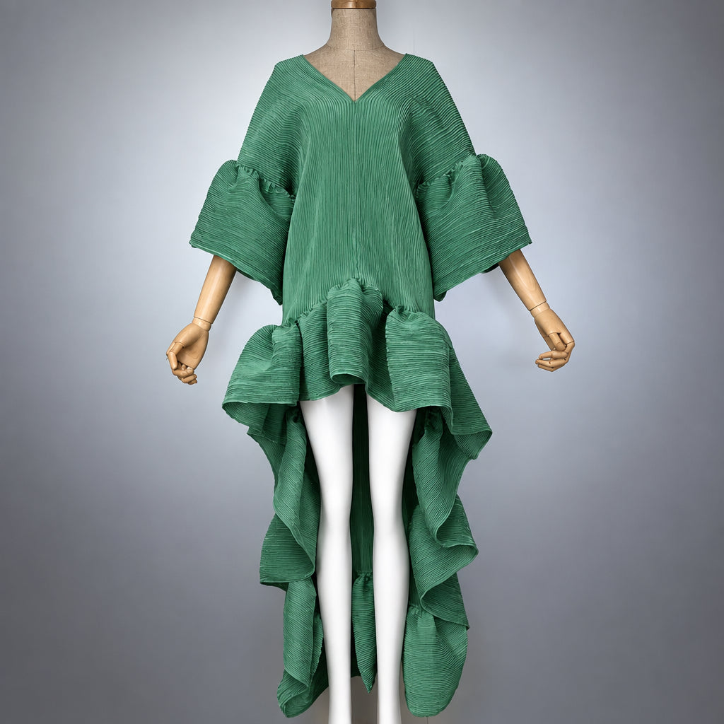 Women's Pleated Solid Kaftan Maxi Dress