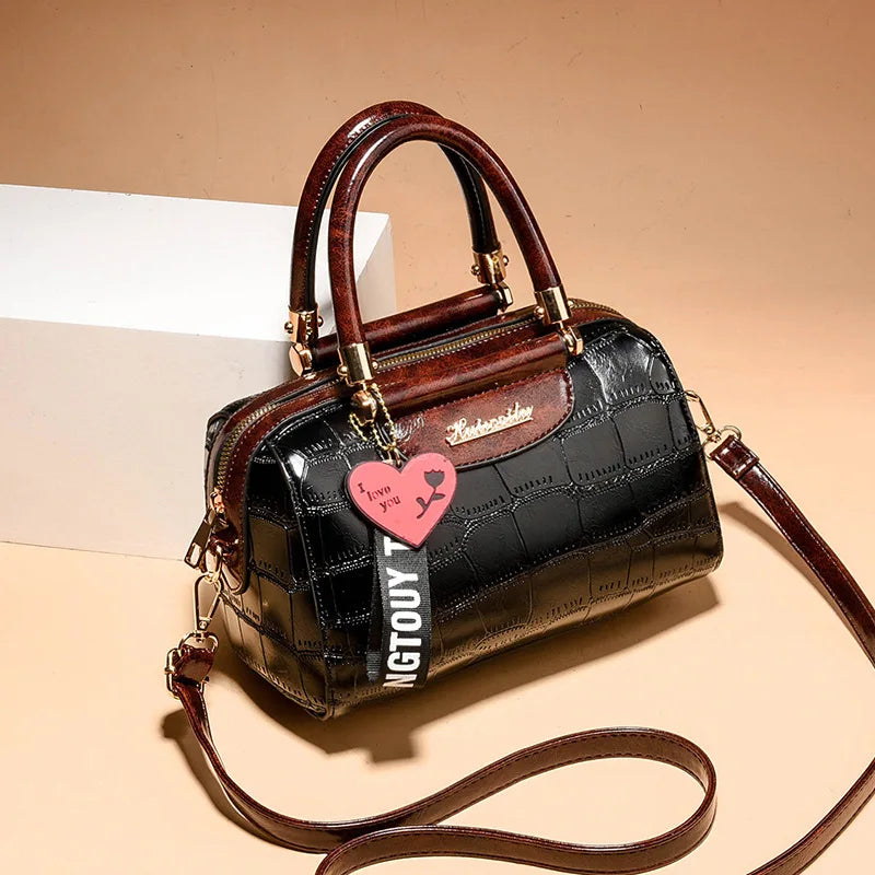 Women's Crocodile Pattern Crossbody Shoulder Boston Bag