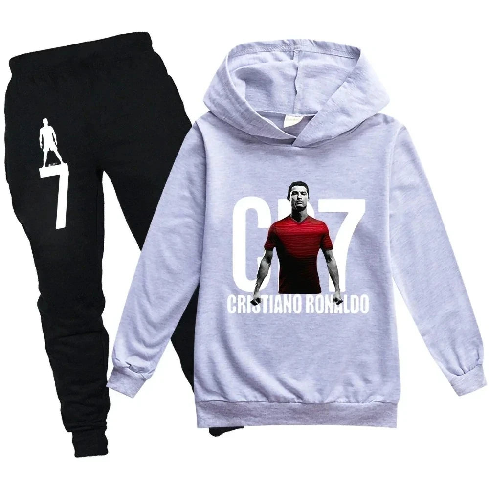 Boys' Football Print Hoodie Pants Two-Piece Set