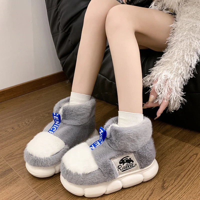 Winter Warm Plush Platform Slippers Unisex High Top Snow Boots
