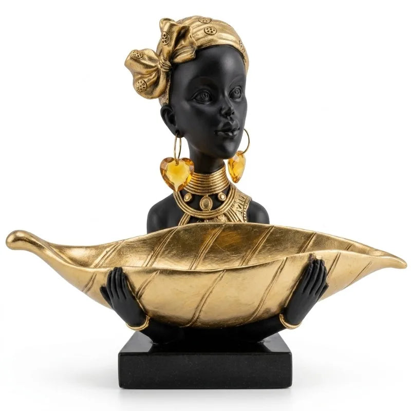 Resin African Tribal Statue and Tabletop Storage Tray