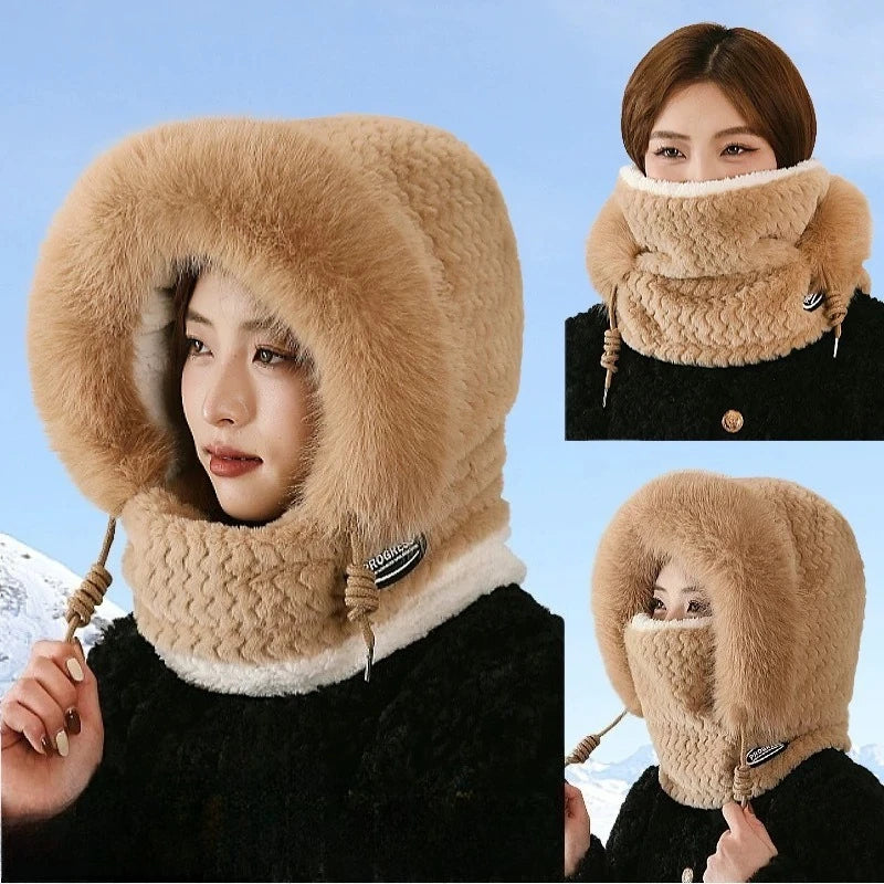 Women's Thermal Plush Hood Scarf & Mask Set