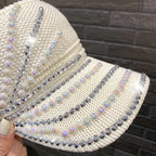 Women's Empty Top Visor Sun Hat with Rhinestones and Pearls