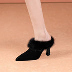 Women's Pointed Toe Plush Block Heel Slippers