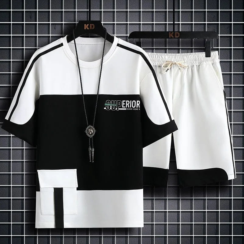Men's Casual Printed Short Sleeve T-Shirt and Shorts Two Piece Set