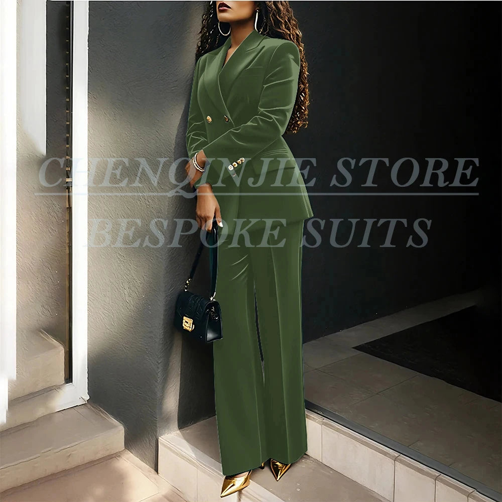 Women's Double Breasted Velvet Blazer Pants Suit