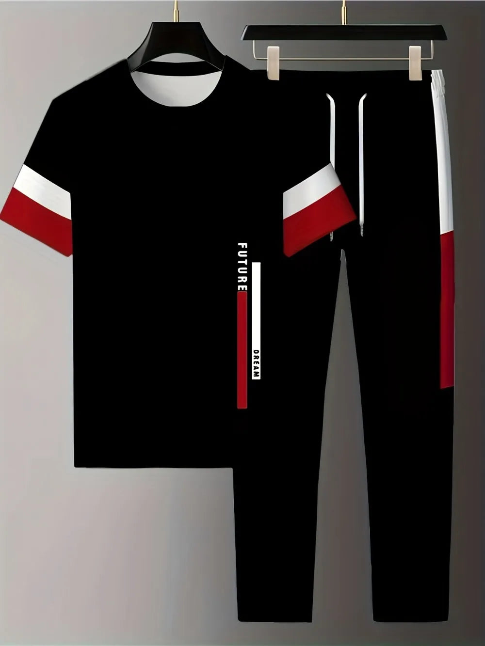 Men's Summer Striped Letter Print Breathable Round Neck T-Shirt and Shorts Set