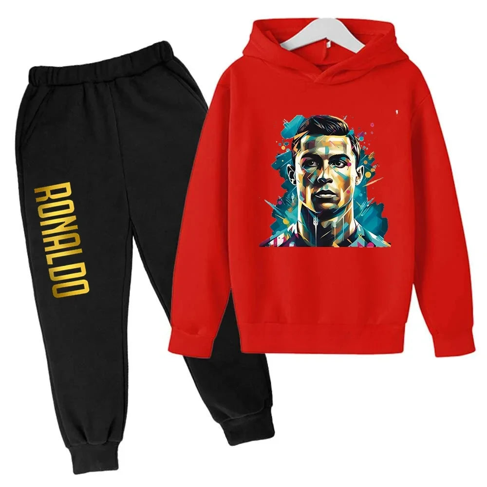 Kids' Ronaldo CR7 Print Hoodie Sweatshirt Pants Two-Piece Set