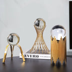 Golden Metal Crystal Ball Deer Figurine and Tabletop Ornament